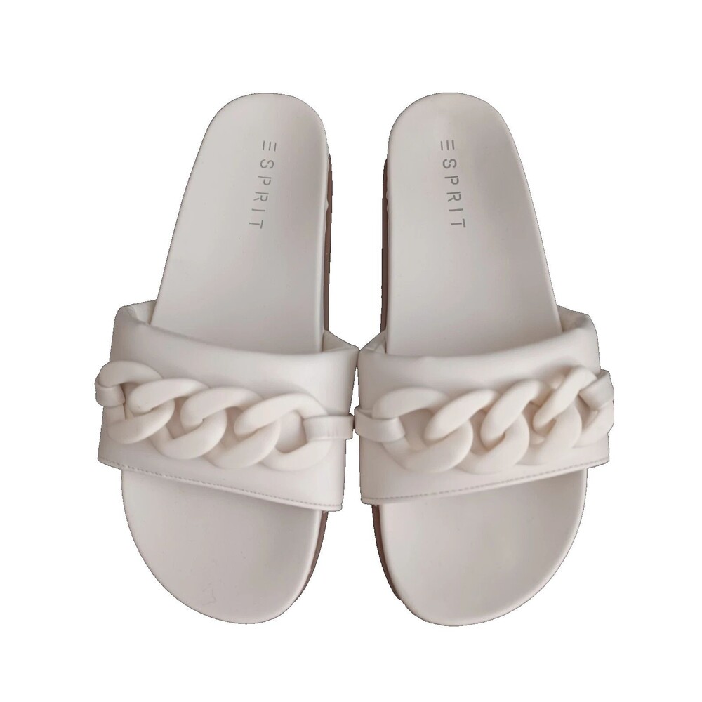 Women’s Esprit Della Pool Slides Chain Accent Off White Size 9 FREE SHIP!